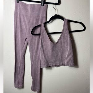 Aura Ribbed Lavender Leggings and Crop Top Set